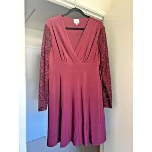 Vintage Beyond by Ashley Graham Dressbarn Lace Dress Burgundy XL Long Sleeve